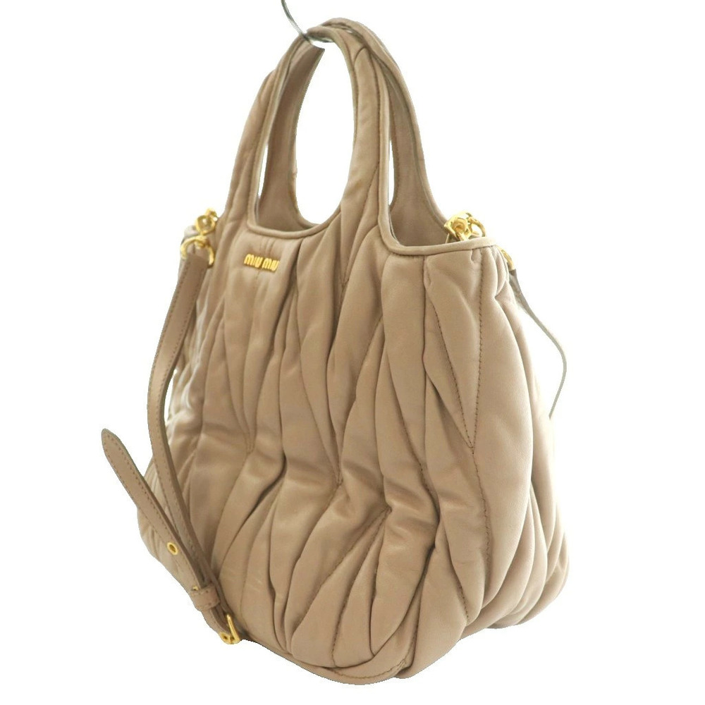 Miu Miu Handbag Shoulder Bag Matelasse Leather Pink Beige Pink Tan